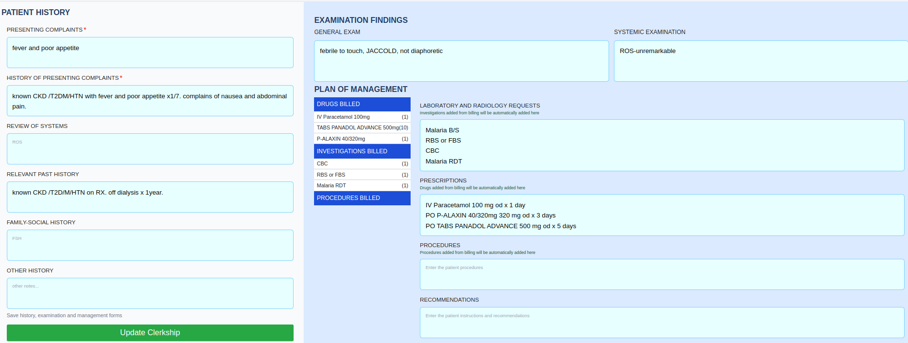 Doctor clerkship interface