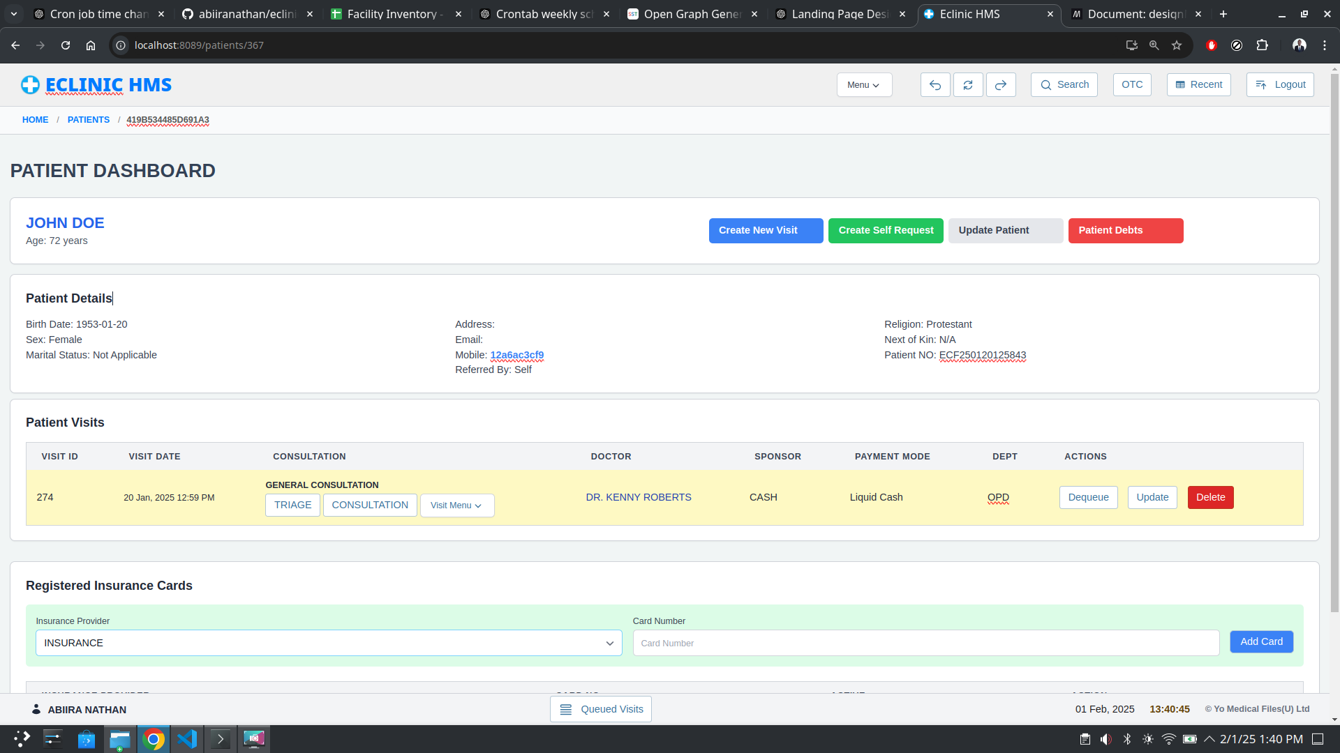 Patient dashboard view