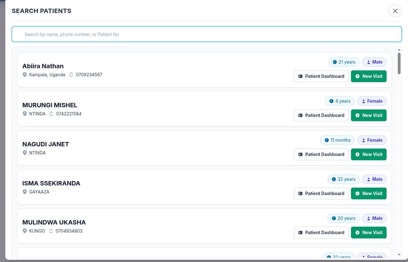 Patient search interface